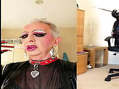 PVC fetish tranny smoking with long nails and fag boots