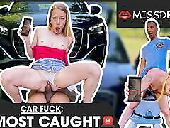 INTERRACIAL PUBLIC porn blog Man Fucks honey white creampie In Car! MISSDEEP.com