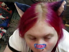 Cute Catgirl BBW clitoris kiss Gets Cumshot from BBC Shemale POV