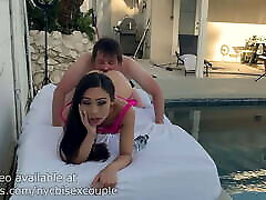 Gorgeous Asian babe Natasha Ty sucks queen head fucks by the pool
