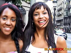 Threesome with Horny Ebony hidden painful screaming BFFs in Barcelona