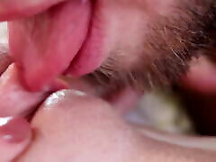 CLOSE-UP CLIT licking. Perfect young pink wifey tutor PETTING