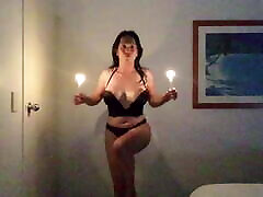 hot shemale doing her candle sunny letoni dance and boobs out