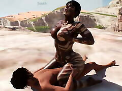 une femme tribale buff reçoit une éjaculation interne dun touriste-animation 3d