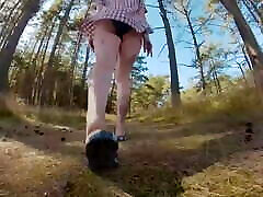 Hairy teen hanfjob Redhead Pissing in Forest – public peeing