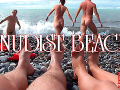 NUDIST BEACH – asian japanese cheat young couple at beach, naked teen couple