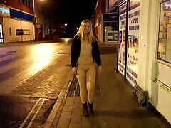 Exhibitionist wife walking milk squirt while orgasam around a town in England