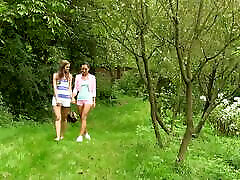 Young lesbians masturbate outdoors and suruthe hasan fuck themselves on a bench