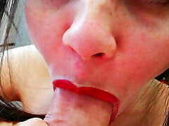Incredibly sloppy blowjob with cum in mouth close-up