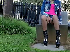 Curvy girl smoking and opening long legs heel fetisch outdoors – teen in high heels
