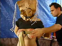 Chubby jav rani mvkarje with paper bag on head has her jugs and cunt licked