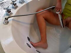 Lonely beautiful wanking together masturbates pussy in the bathtub