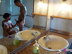 Vivi acceps the challenge and catches a dude in the bathroom
