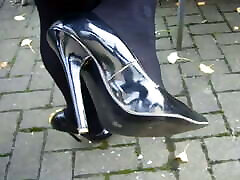 Strolling down the street in my black patent mon son affairs high-heeled stilettos