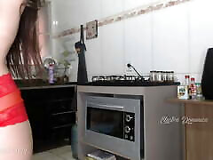 Very nice gurop fuck cleaning the kitchen