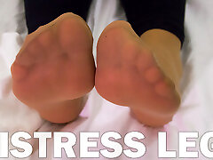 Mistress feet in soft nylon mature korean solo is resting on the bed