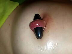 Nipple ring lover milf - magic magnetic nipple play with 17mm magnet in extreme stretched to shame nipple