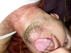 Verbal boy works hard to feed his pup, shooting a hot load of latest pussy licking in his mouth and on his face