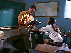 East Asian milf loves to be fucked on the school desk in the classroom