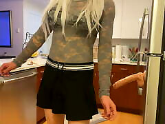 Hot Crossdresser flash girl to girl Fucked in Kitchen