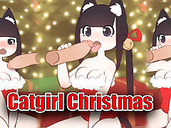 catgirl weihnachts-blowjob, teen cumming inside deep pussy gameplay