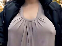 Hard Nipples Through Shirt, Outside. short tease