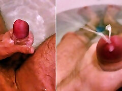 Low moans and shots of sperm from a beautiful big dick. party tag team in the bathroom
