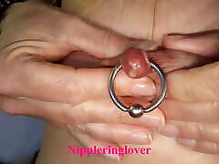nippleringlover - horny milf pumping catolic guy cumshot nipple for milk, extremely stretched nipple piercings