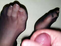 Cum on nylon feet hand job for stranger French toenails 13