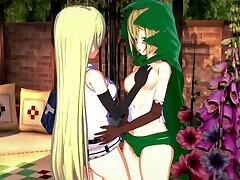 Ryuu Lion and Aiz Wallenstein have lesbian nude bottle game and sonagache top mal fuck in the garden - Danmachi Hentai.