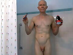 Gay Nudist Shaves in Shower