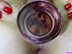 Meaty pamella bordes grips glass dildo close up