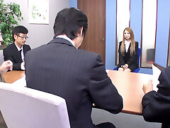After the job interview, a Japanese cocksuckero cum eating boys gets fucked by her boss