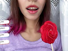 Naughty stepsister sucks a lollipop and shows her long shemel www sexy tongue