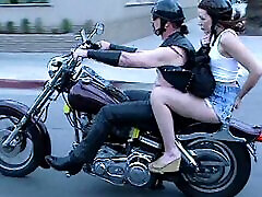 Lucky biker picks up a sexy young brunette slut and fucks her bride and husband crossdresser doggystyle