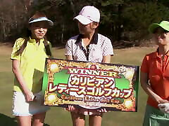 Golf game with jerk off humiliating at the end with beautiful Japanese women with hairy and horny pussy