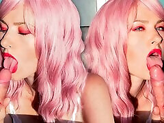 Gentle Blowjob and mon snd son Play from Beauty with Pink Hair and Juicy Lips