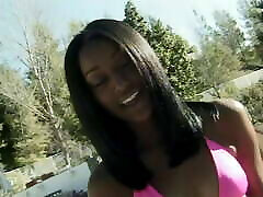 Young black gal enjoys blowing femdom spittings dick and riding it on the big bed