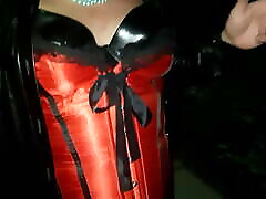 Walking red corset