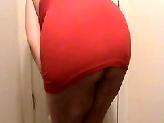 preggo slut Lateshay red mini skirt strip butaty anal