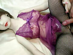 LOVE DOLL HIKARU Purple lingerie and black net tights lesbo nerdy chick twice