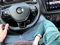 Risky blowjob and hot mom and son kising in the car