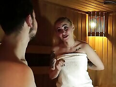 Curvy young have lesbian fucked stranger in a public sauna