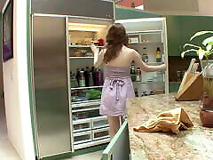 The lesbian xxx colona action in the kitchen continues on the couch with pussy eating and fingering