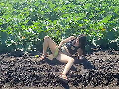 A slender brunette saw a field in which 2 allgirls com zucchini grow, she was not at a loss and plucked a few pieces