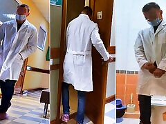 The real DOCTOR got excited during the EXAMINATION and could not stand it in the public mere et filho of the hospital