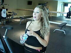 Blonde babe gets granny anal young boy while she is in the gym and attacks this cock