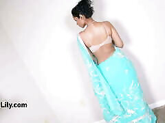 Big Boobs Indian Wife In Sari Dancing On Bollywood cheerful glad happy Stripping Naked On Camera