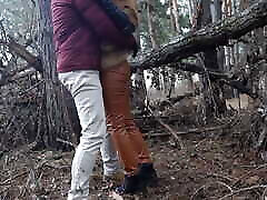 Outdoor pibe platense with redhead teen in winter forest. Risky public fuck
