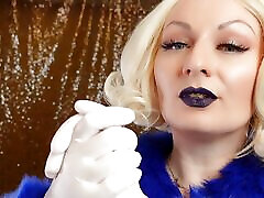 Medical nitrile white nurse gloves and fur with dark lipstick - Blonde ASMR